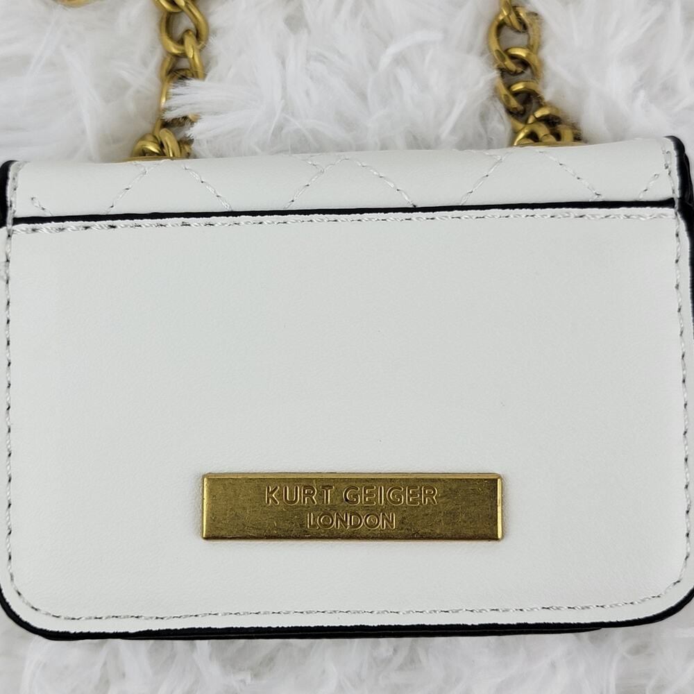 Designer Micro Mini Purse White Quilted Brass Spell Out Crossbody Chain Bag New - Picture 2 of 8